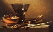 Petrus Christus, Still Life with Wine and Smoking Implements